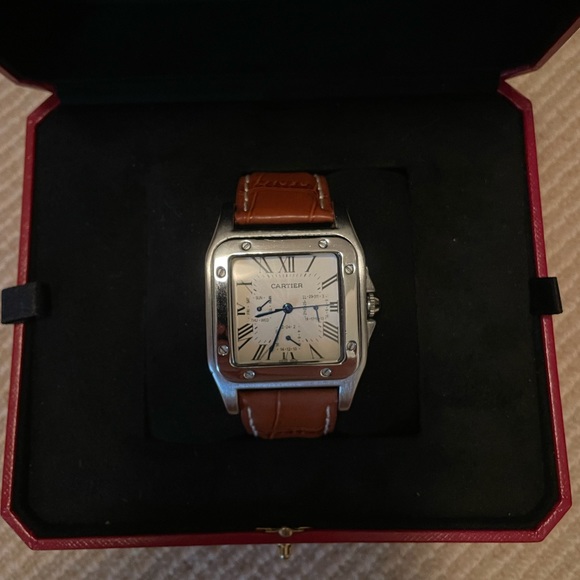 watch.  santos 100 leather strap stainless steel - Picture 12 of 16